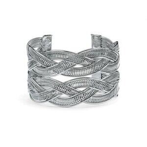 7 Charming Sisters Silver Tone Metal Braided Cuff‎ NWT